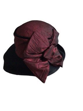 Toucan Collection New York Black Wool Wide Brim Hat Burgundy Silk Trim